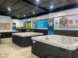 Halo Mornington showroom interior with spas in the foreground